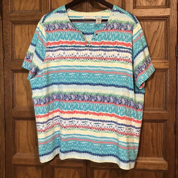 Alfred Dunner Women's 3X Multicolor Knit Blouse Short Sleeve Bling Pullover Top - Picture 3 of 10